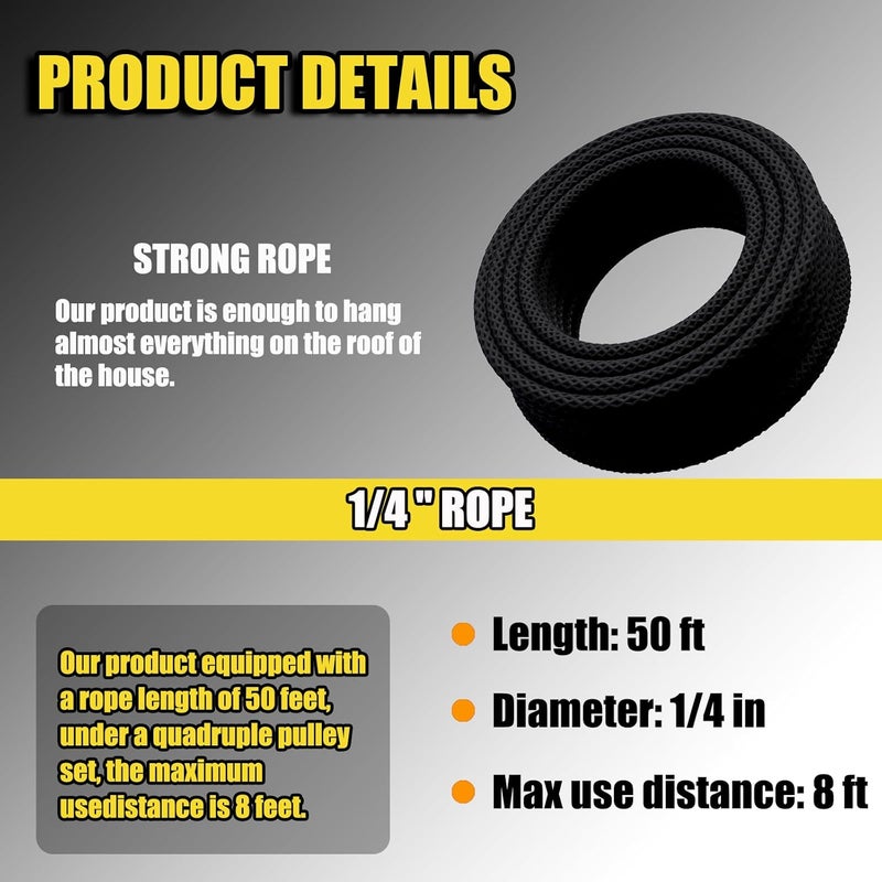 FITHOIST Block and Tackle 2200 LBS Breaking Strength Heavy Duty Pulley, 50 Ft Rope Pulley, 5:1 Lifting Power Pulley System, Pulley Hoist for Animal Husbandry, Warehouses, Constructions(Black) - Image 3